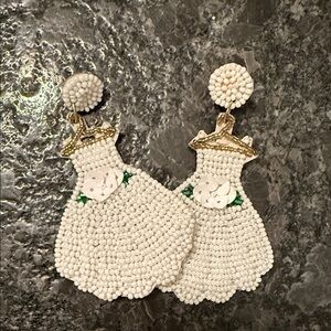 White Beaded Wedding Dress Earrings